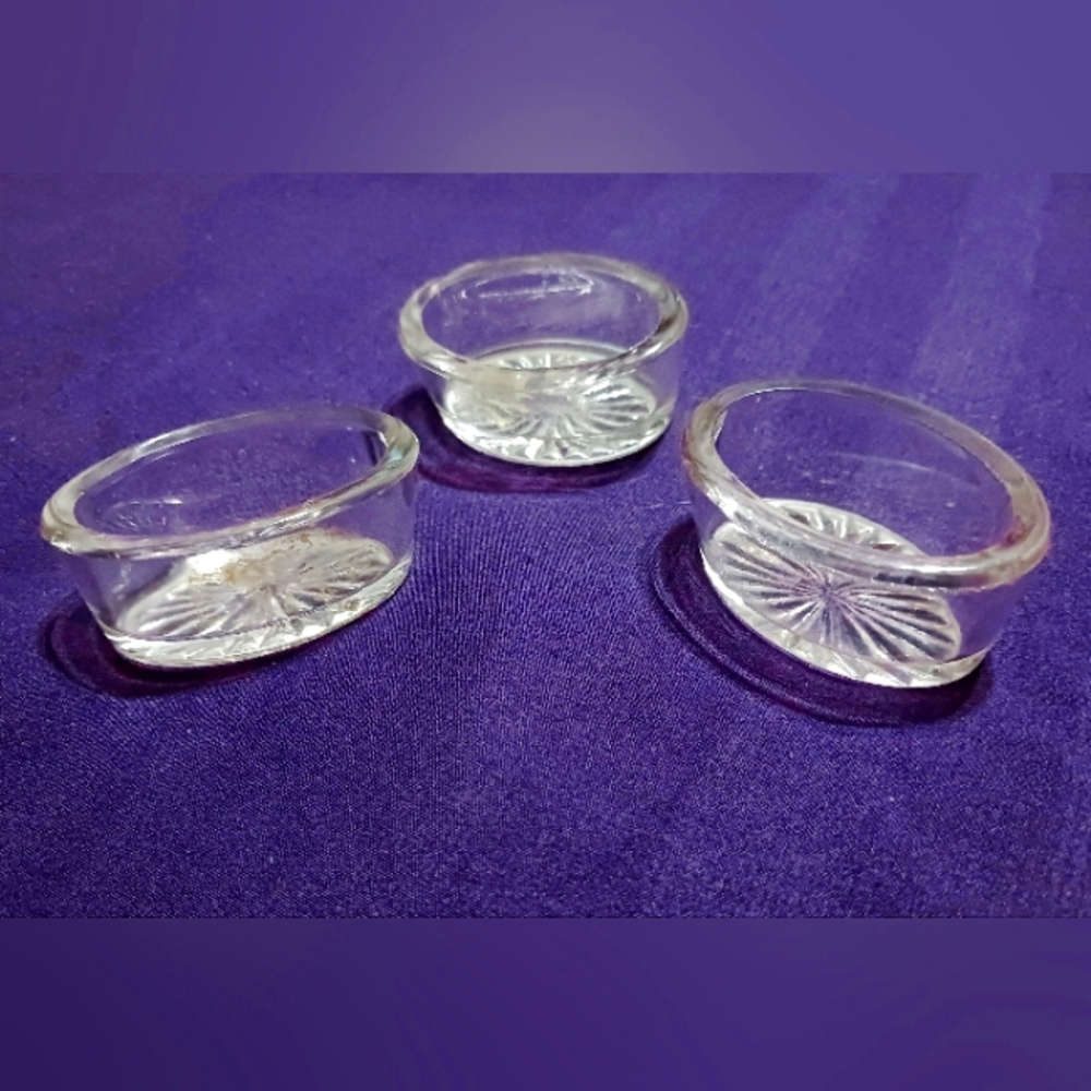 Antique Set of 3 Oval Salt Dips / Sauce Dishes - Clear Glass